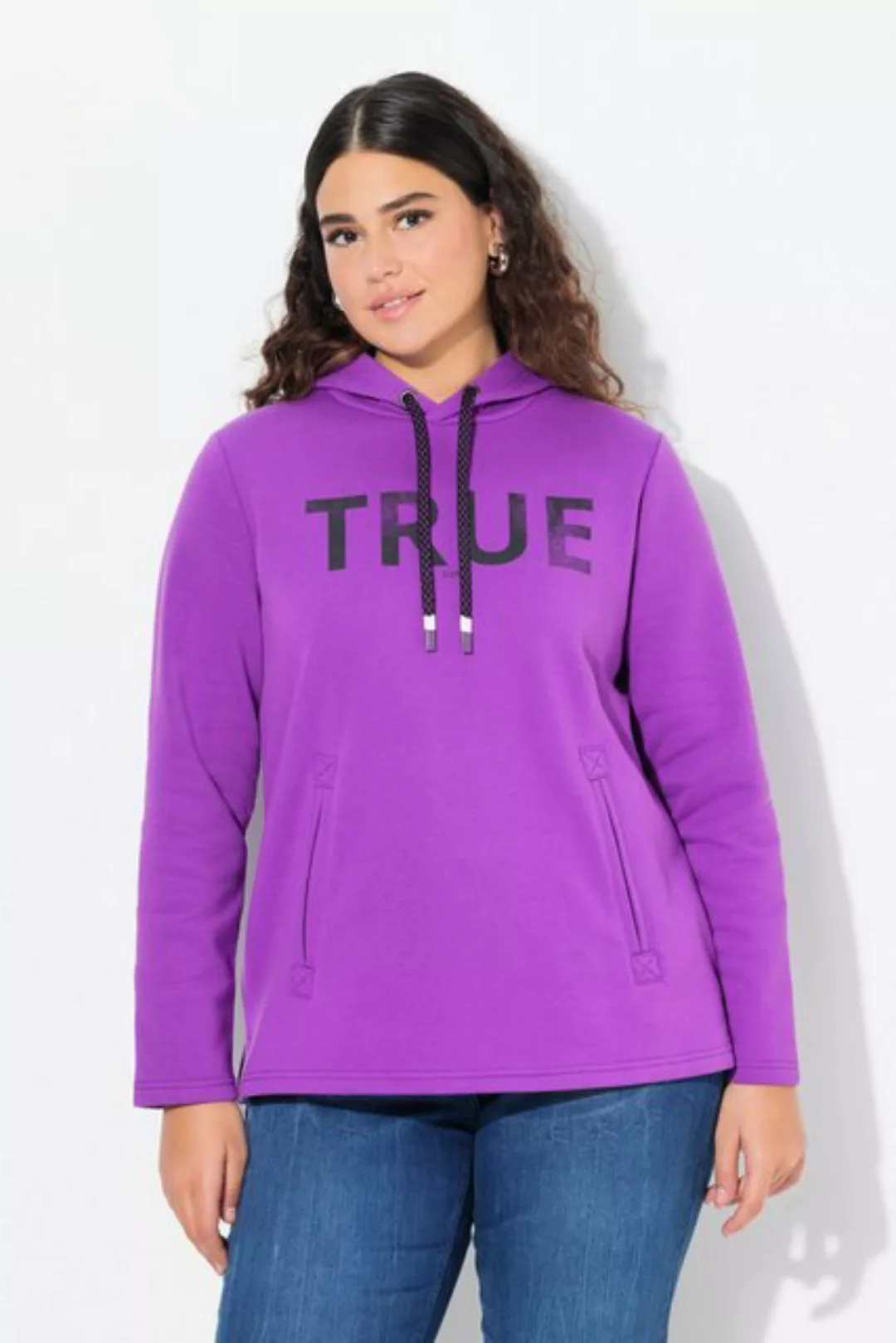 Ulla Popken Sweatshirt Hoodie True Kapuze Kordel Taschen Langarm günstig online kaufen