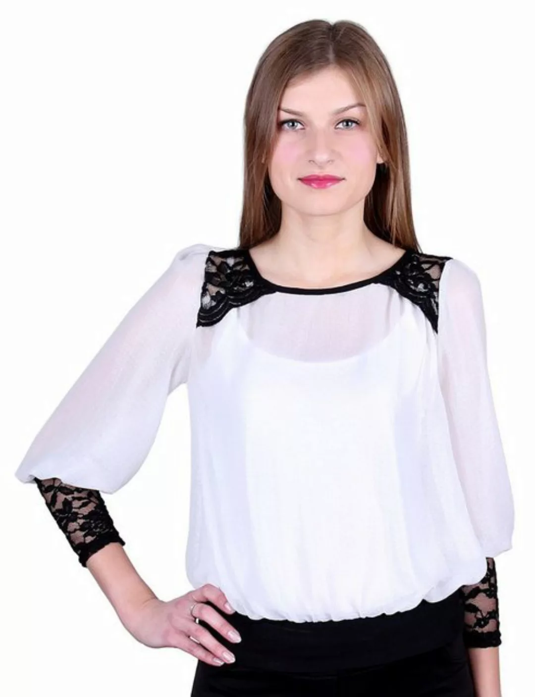 Sarcia.eu Spitzenbluse Weiße, schimmernde Bluse mit Spitze John Zack L günstig online kaufen