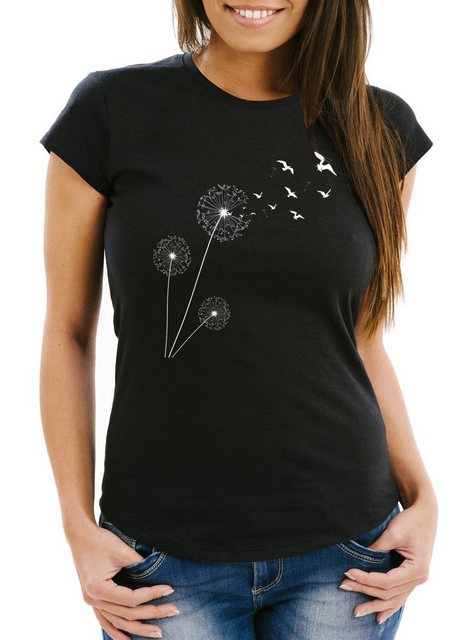 Neverless Print-Shirt Damen T-Shirt Pusteblume Vögel Dandelion Birds Slim F günstig online kaufen