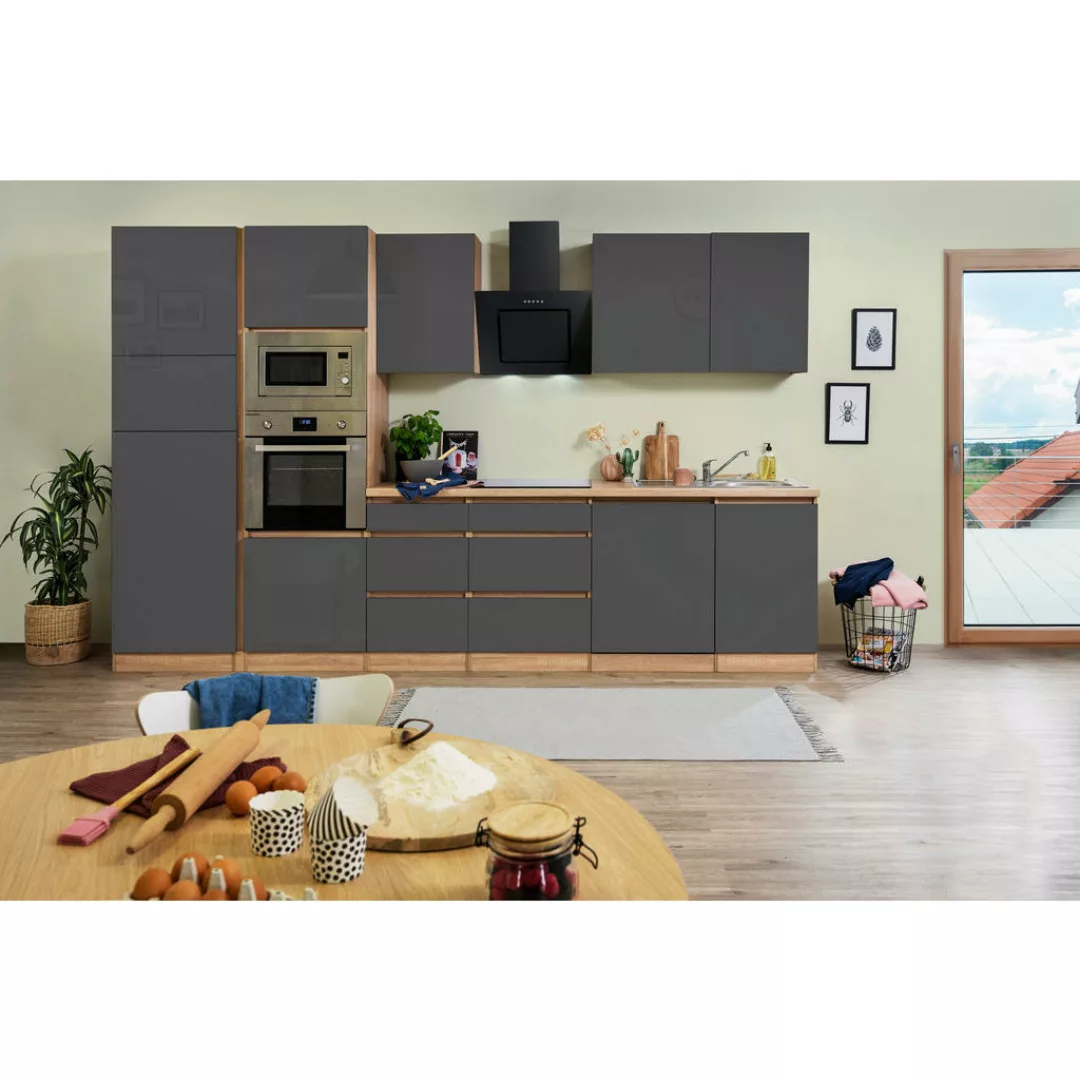 Respekta Küchenblock Premium grau hochglänzend B/H/T: ca. 345x220,5x60 cm günstig online kaufen
