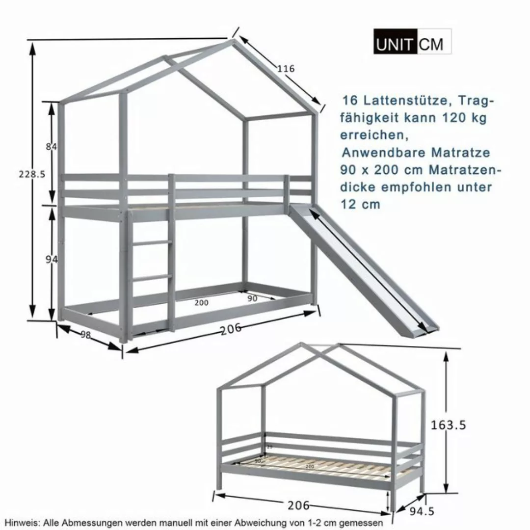 Merax Etagenbett mit Rutsche und Leiter, Kinderbett 90x200 cm aus Massivhol günstig online kaufen