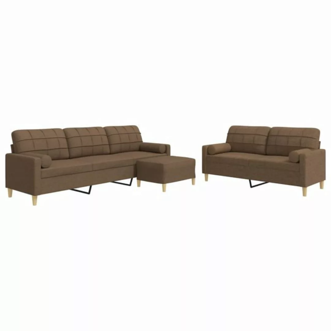 vidaXL Sofa 3-tlg. Sofagarnitur mit Fußhocker & Dekokissen Braun Stoff günstig online kaufen