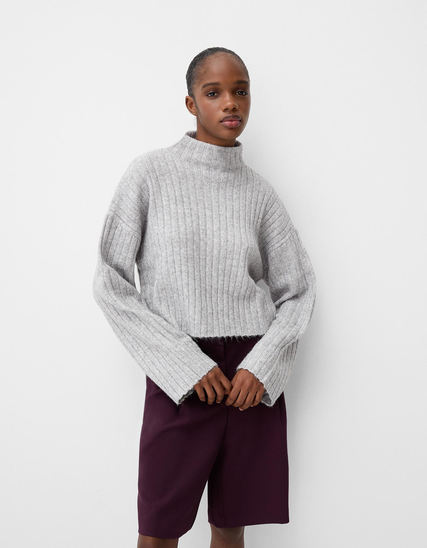 Bershka Cropped-Pullover Im Oversize-Fit Mit Stehkragen Und Rippenmuster Da günstig online kaufen