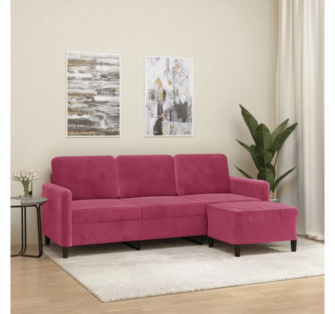 vidaXL Sofa 3-Sitzer-Sofa mit Hocker 180 cm Samt, Rot günstig online kaufen