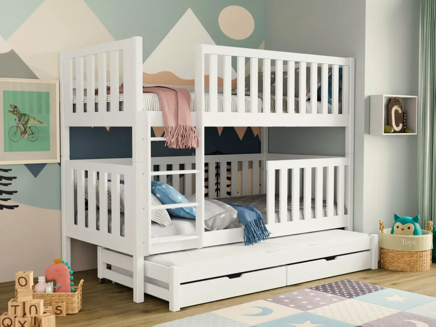 Deine Möbel 24 Etagenbett Hochbett OLIVIA für 3 Kinder 80x180 90x200 Weiß a günstig online kaufen