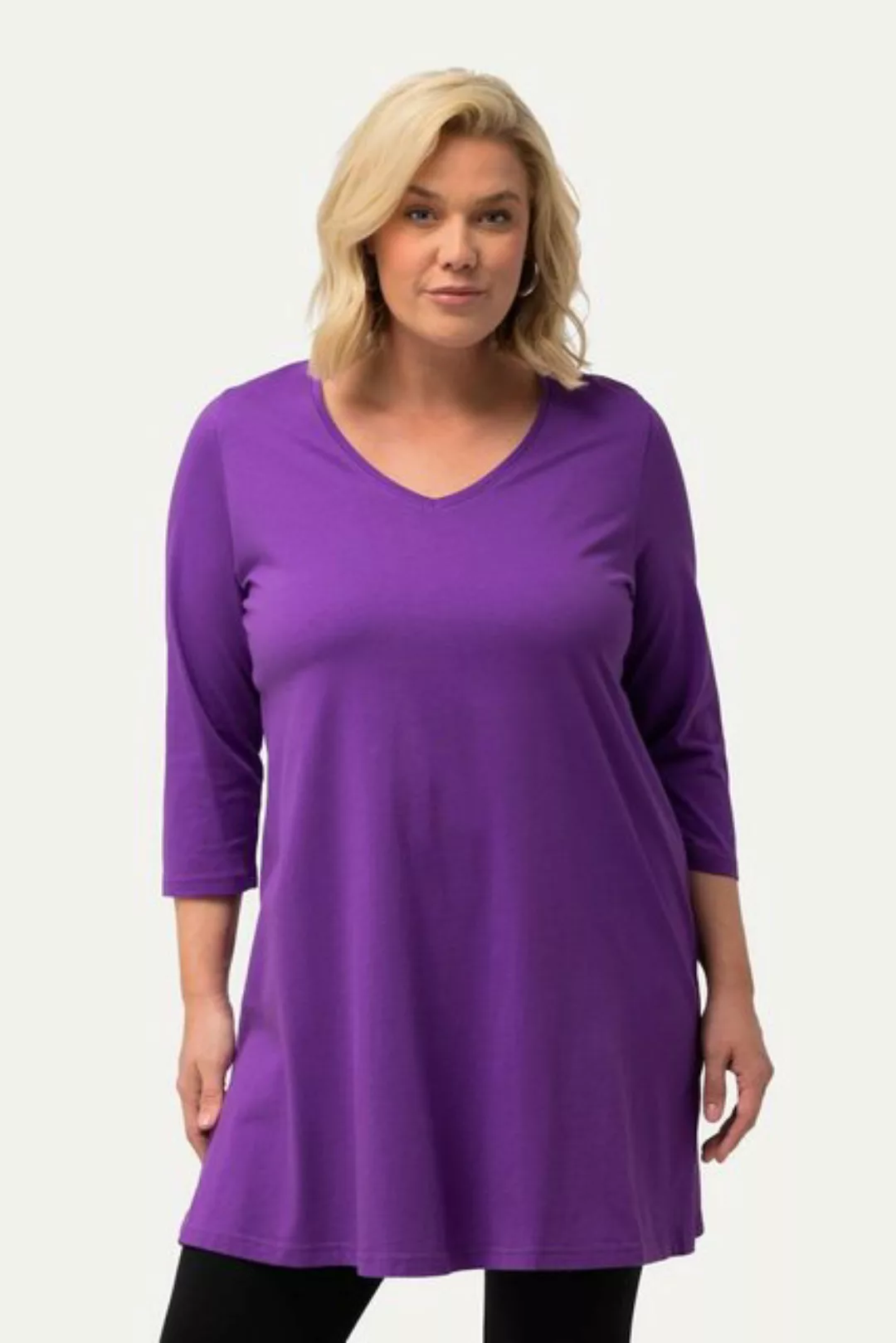 Ulla Popken Longshirt Longshirt A-Linie V-Ausschnitt 3/4-Arm günstig online kaufen