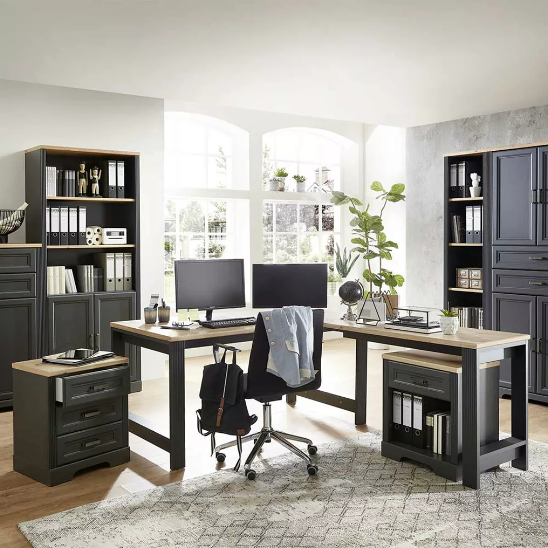 Büromöbel Set mit Schreibtisch in Winkelform 2 Rollcontainer (dreiteilig) günstig online kaufen