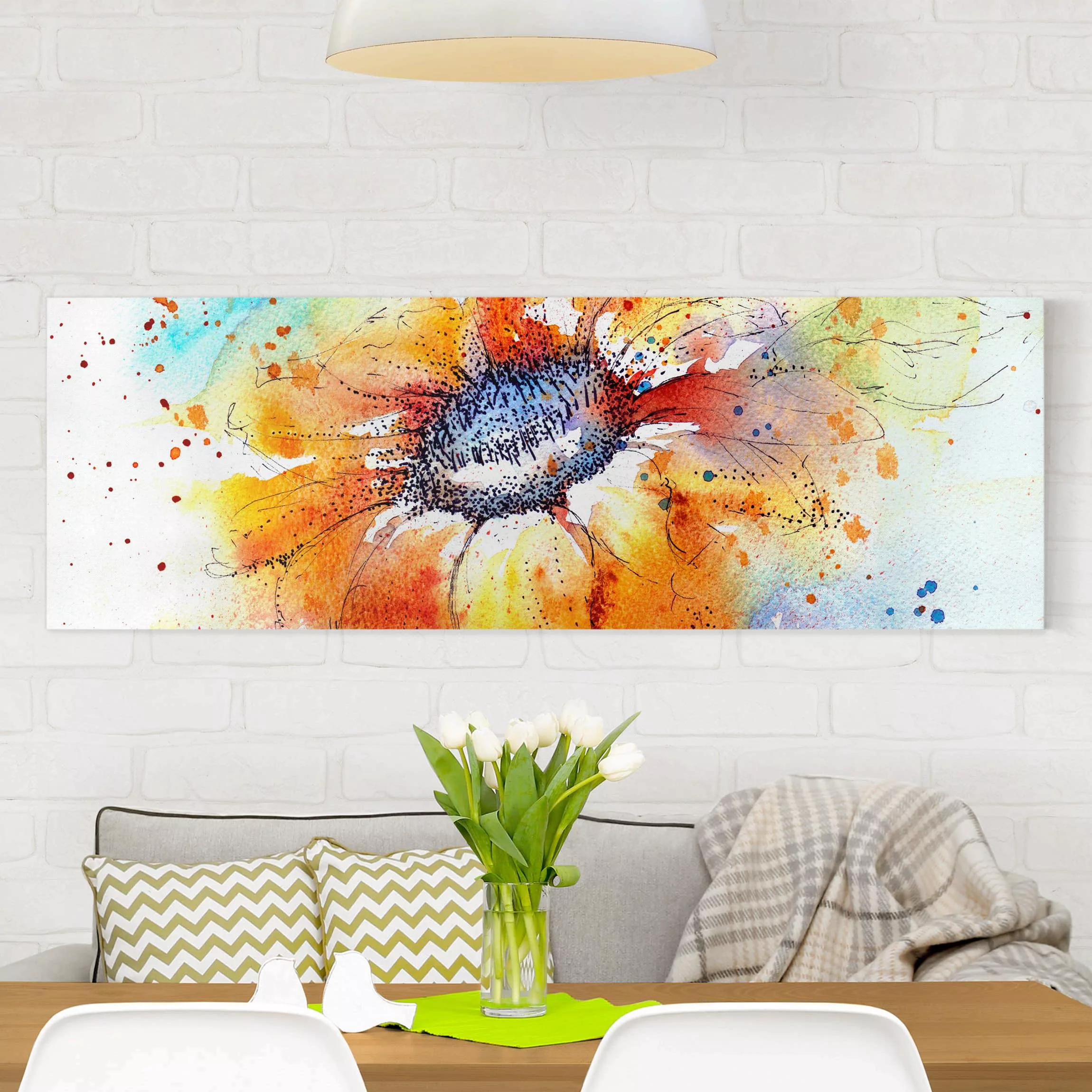 Leinwandbild Blumen - Panorama Painted Sunflower günstig online kaufen