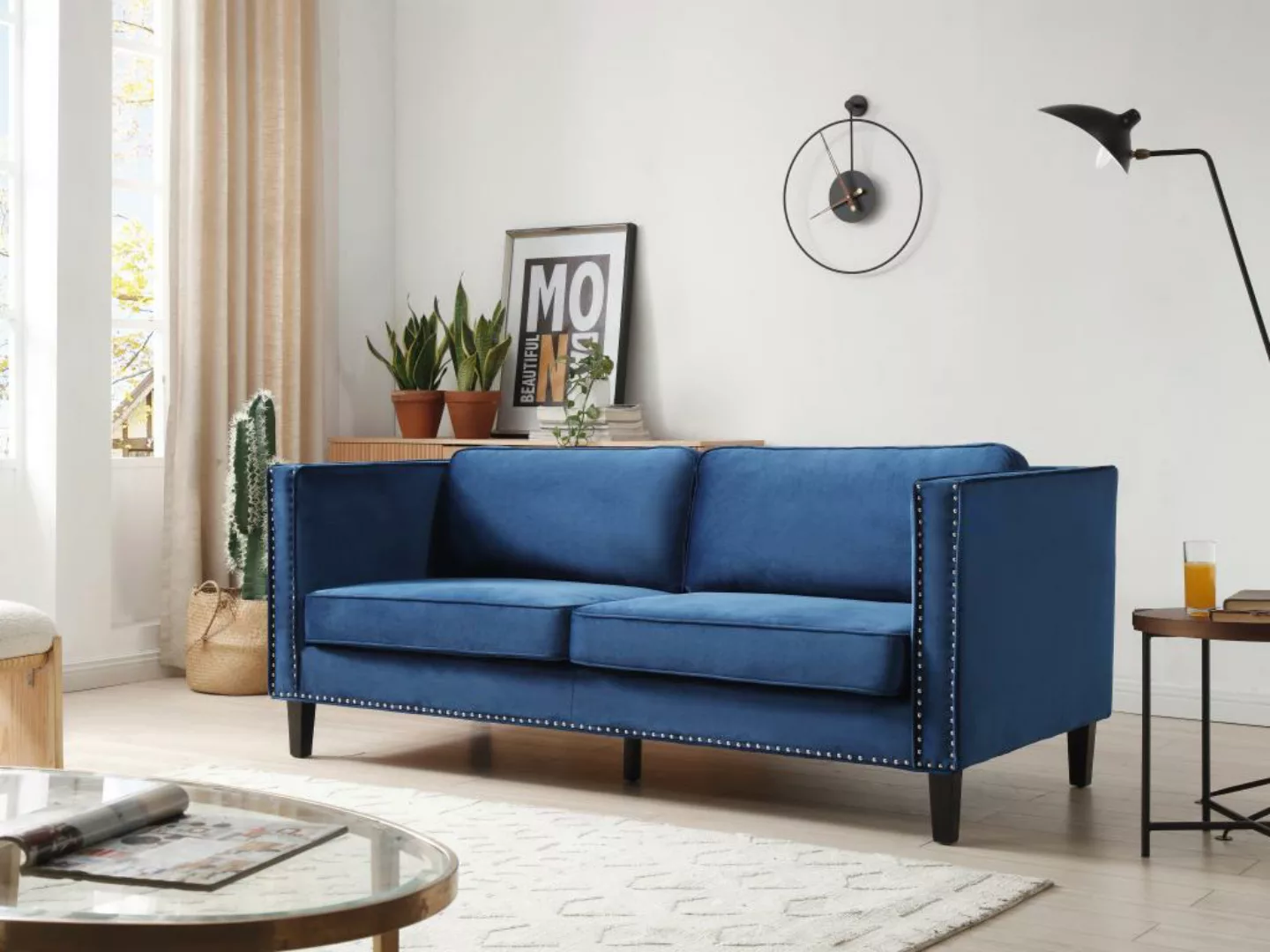 Sofa 3-Sitzer - Samt - Blau - MASULI günstig online kaufen