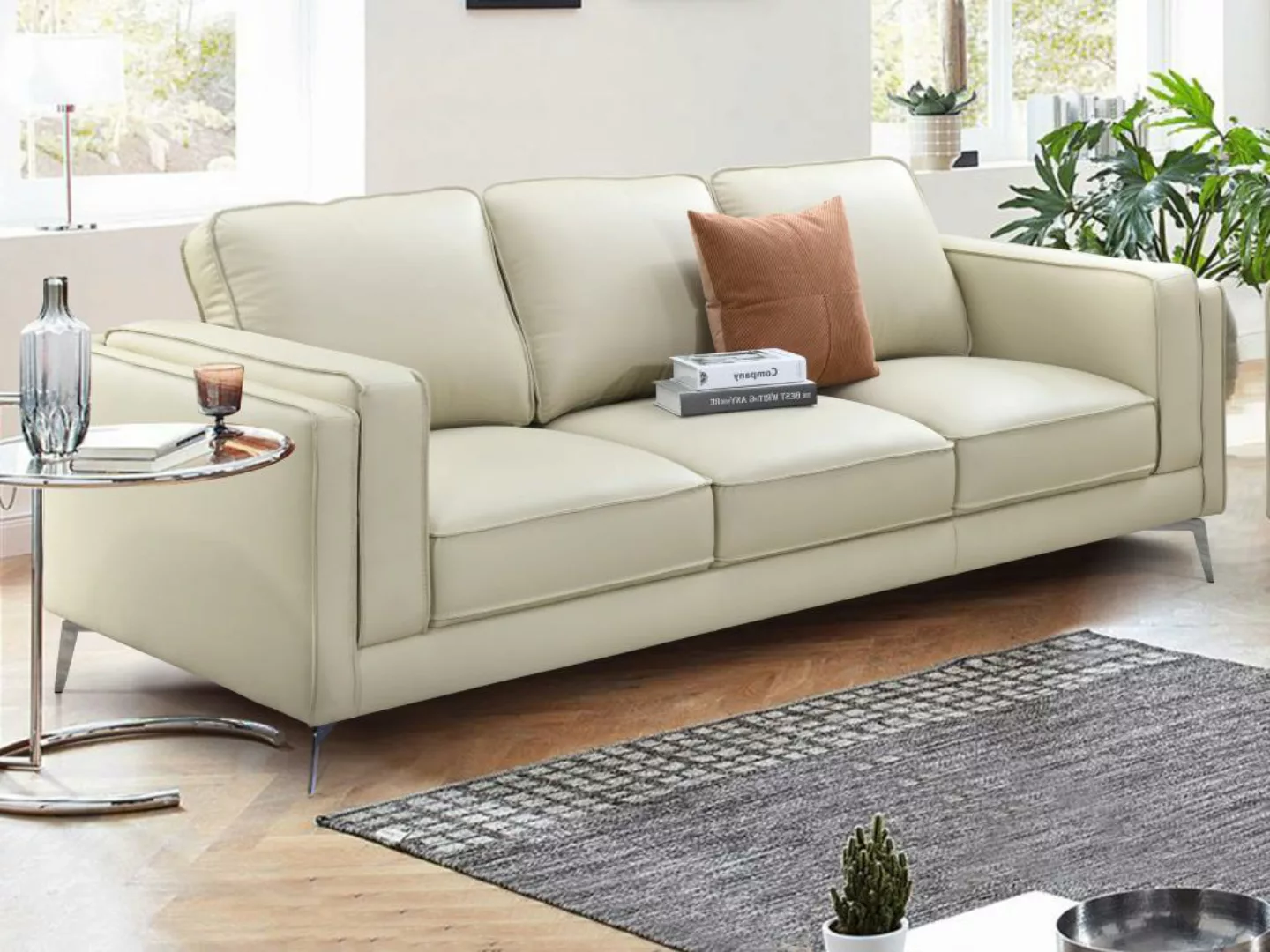Sofa 3-Sitzer - Leder - Beige - LECCO günstig online kaufen