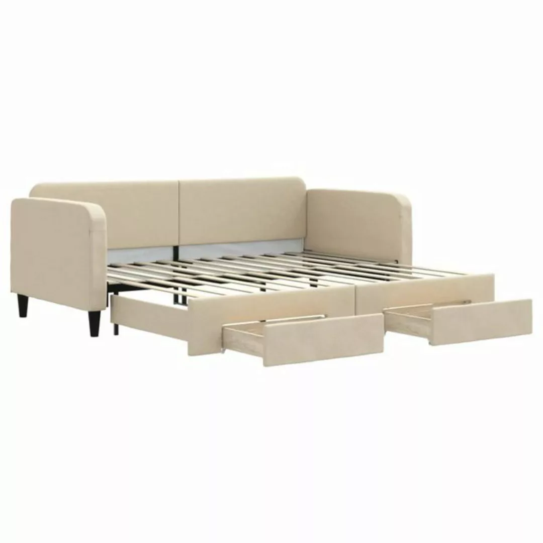 vidaXL Bett Tagesbett Ausziehbar mit Schubladen Creme 90x200 cm Stoff günstig online kaufen