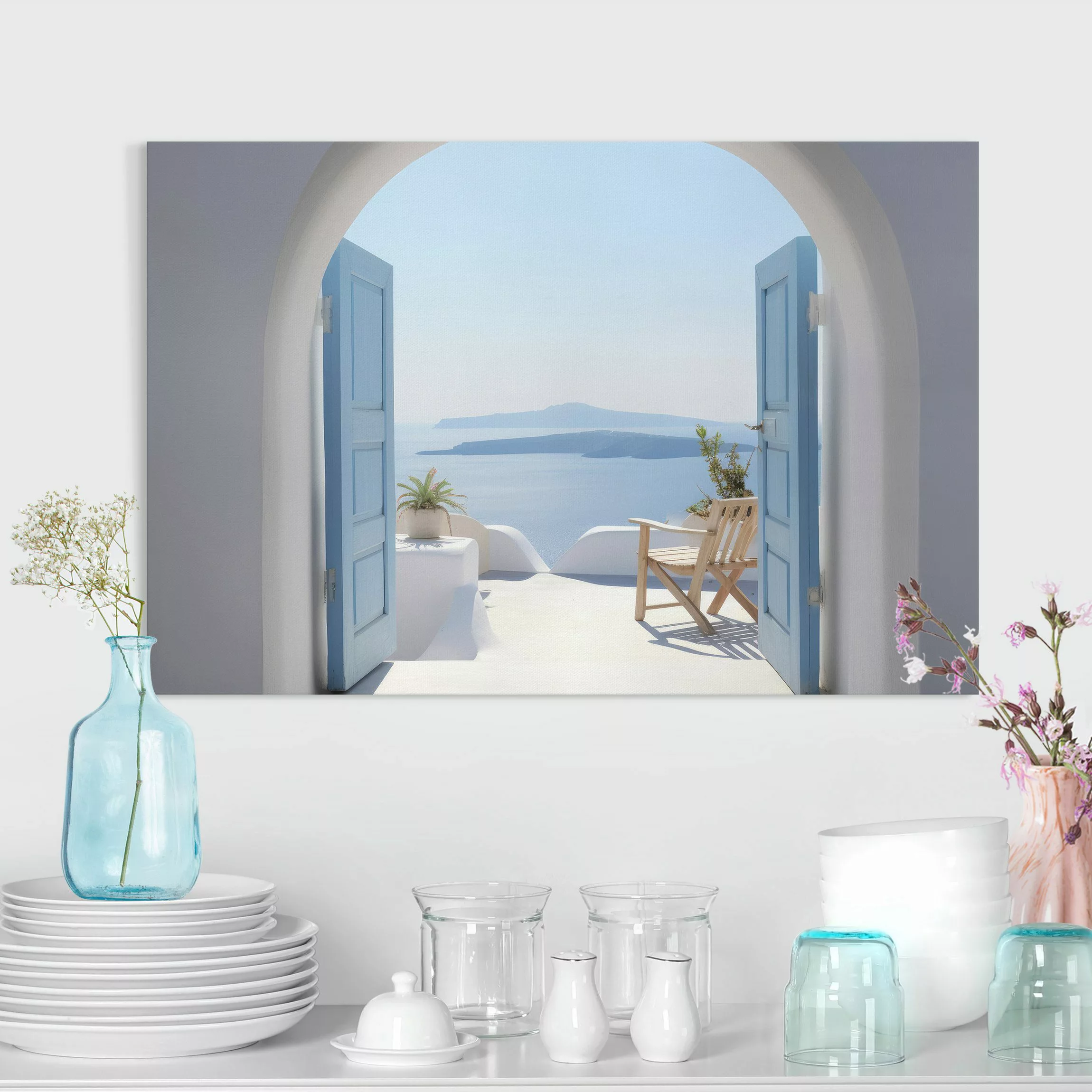 Leinwandbild Santorini Blick über das Meer günstig online kaufen