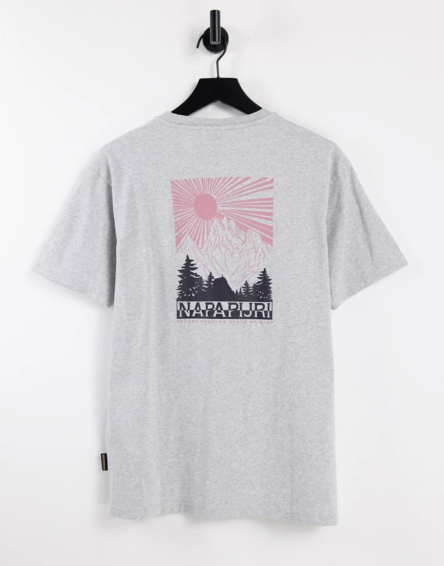 Napapijri – Latemar Mountain – T-Shirt in Hellgrau mit Rückenprint günstig online kaufen