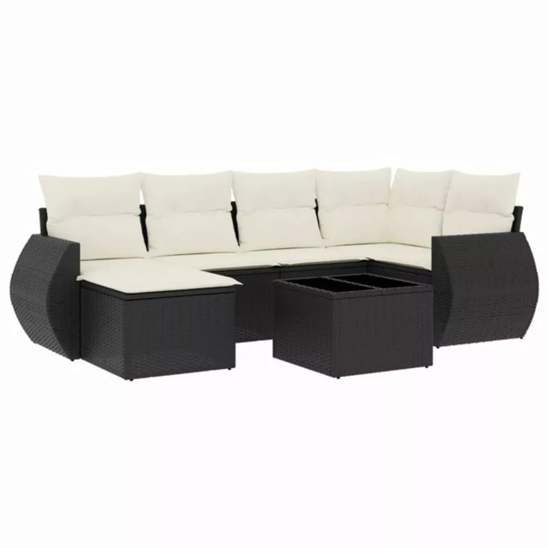 vidaXL Sofaelement 7-tlg. Garten-Sofagarnitur mit Kissen Schwarz Poly Ratta günstig online kaufen