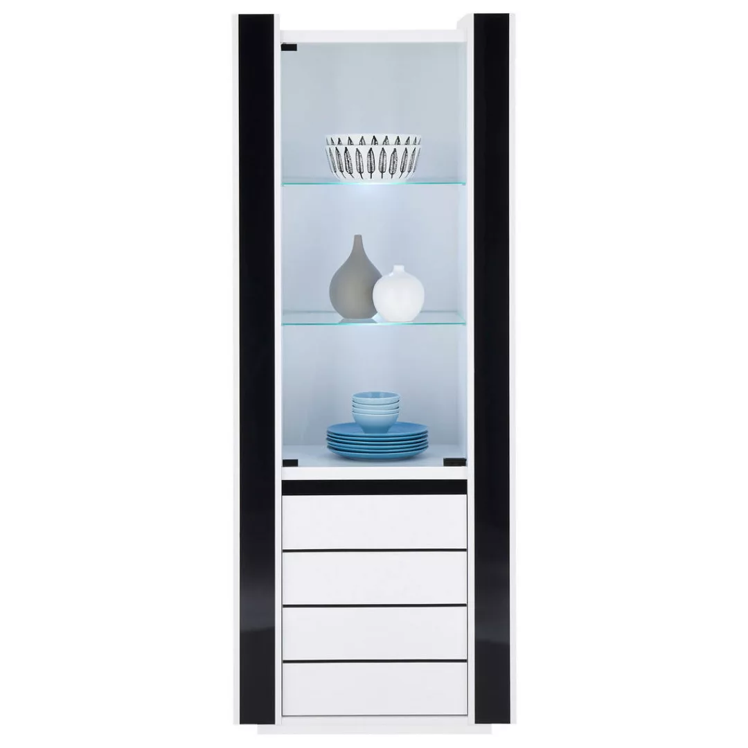 Vitrine Savona weiß Hochglanz schwarz Hochglanz B/H/T: ca. 73x185x45 cm günstig online kaufen