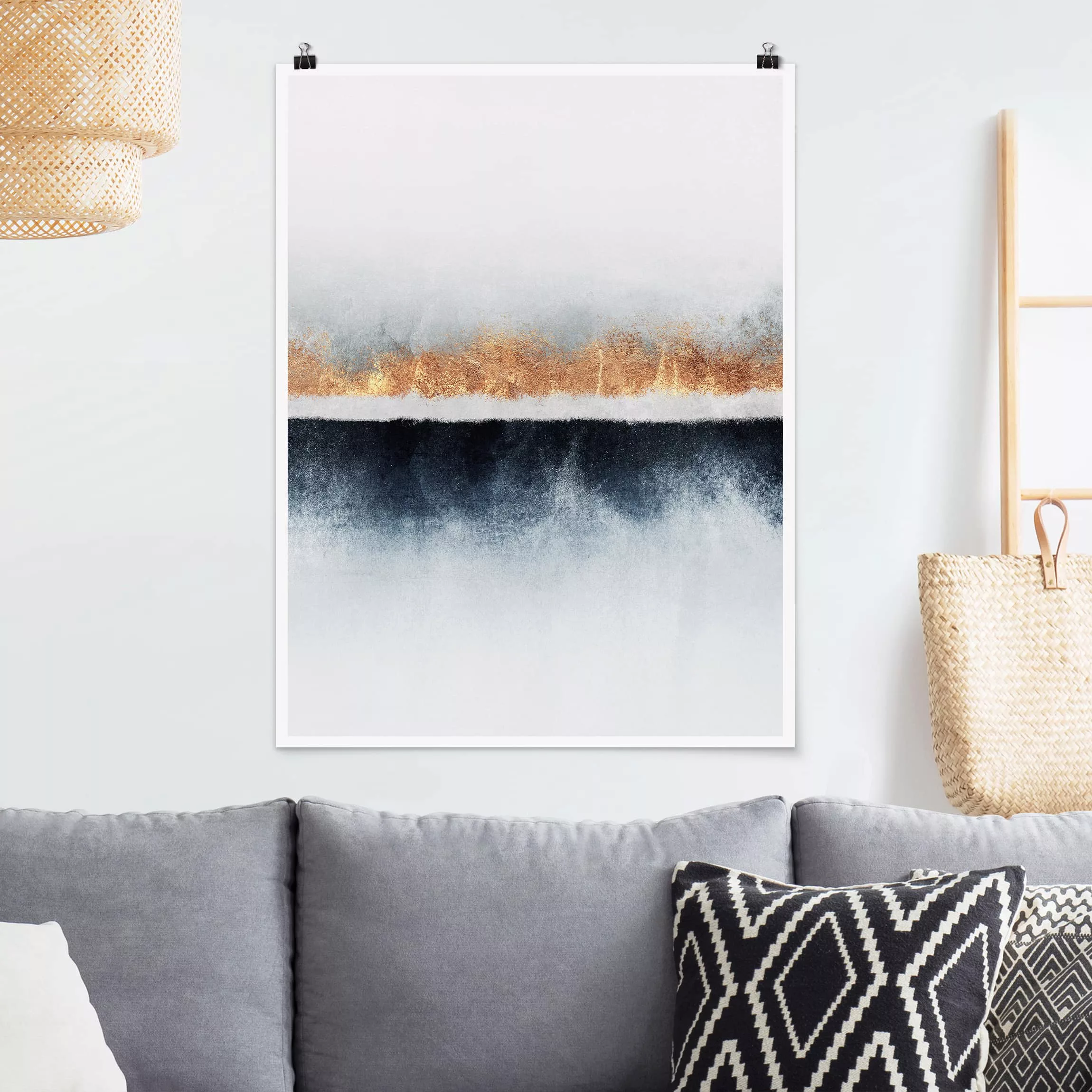 Poster Kunstdruck - Hochformat Goldener Horizont Aquarell günstig online kaufen