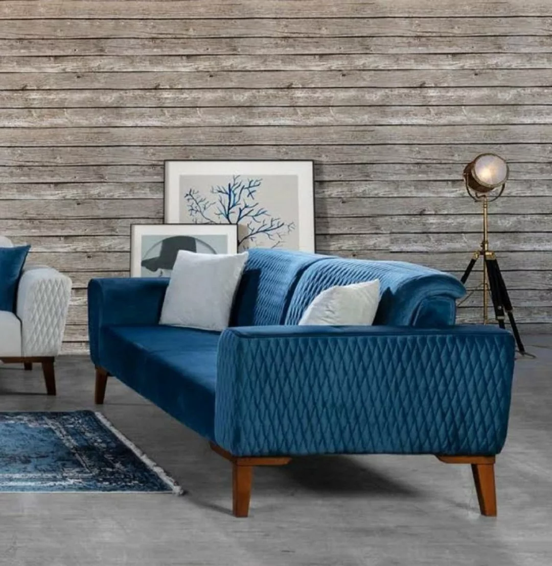 JVmoebel Sofa Design Dreisitzer Möbel 3 Sitzer Textil Blau Couchen Lounge N günstig online kaufen