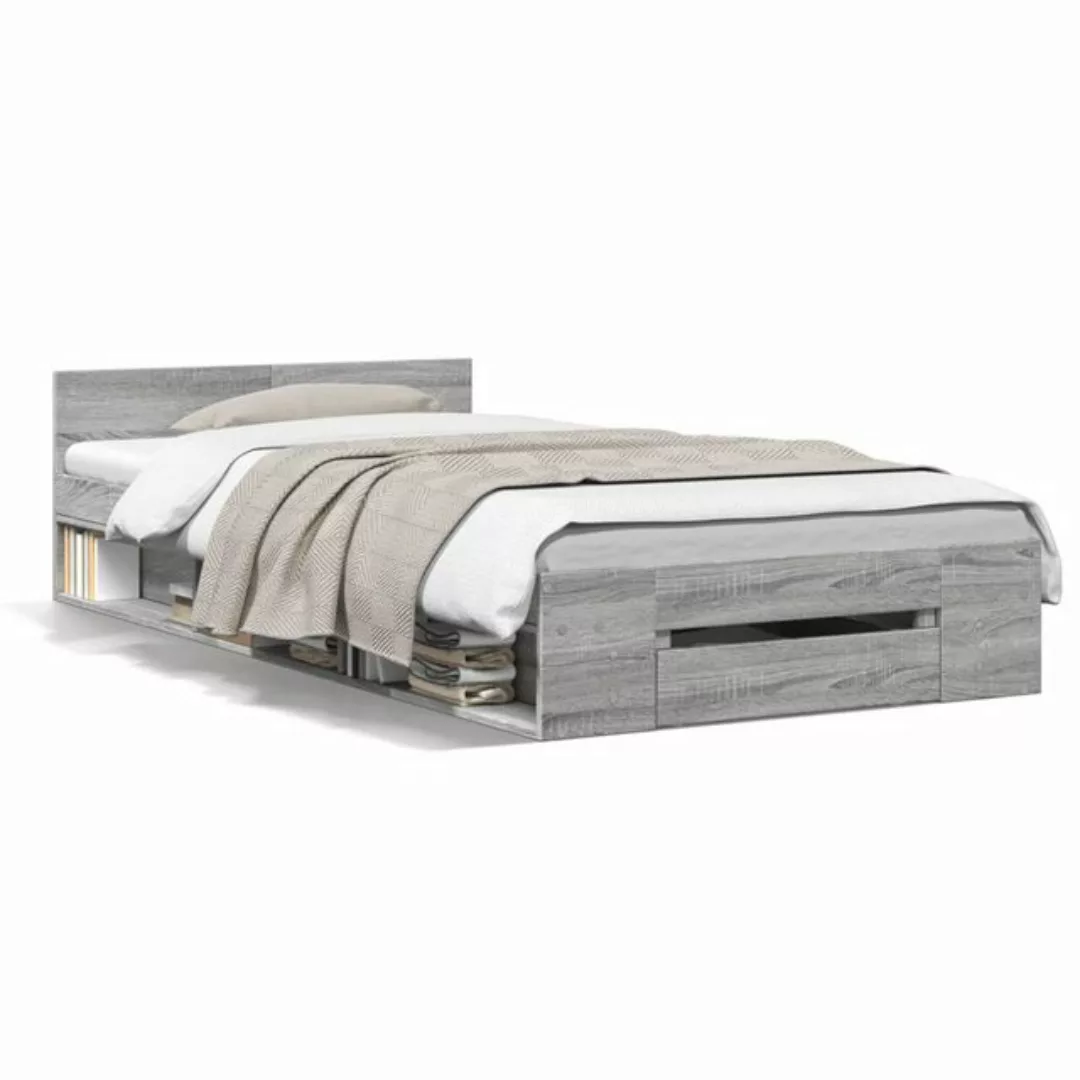 vidaXL Bett Bettgestell mit Schublade Grau Sonoma 90x200 cm Holzwerkstoff günstig online kaufen