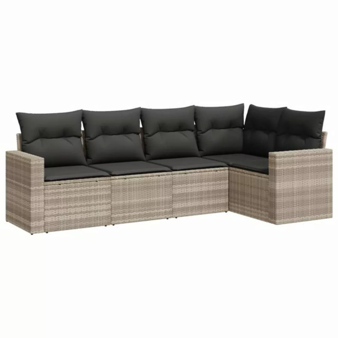 vidaXL Sofaelement 5-tlg. Garten-Sofagarnitur mit Kissen Hellgrau Poly Ratt günstig online kaufen