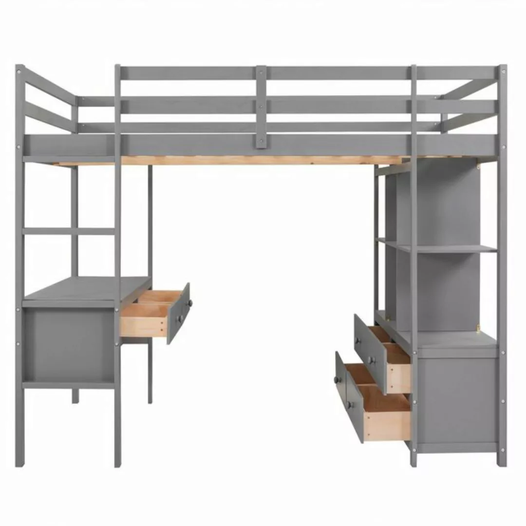 Merax Hochbett mit Schreibtisch und Regal Etagenbett 140x200cm mit Schublad günstig online kaufen