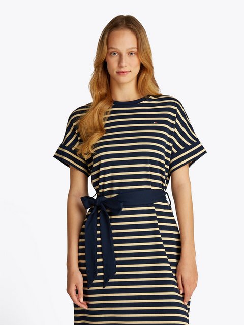 Tommy Hilfiger A-Linien-Kleid COTTON INTERLOCK SHORT DRESS mit Bindeband günstig online kaufen