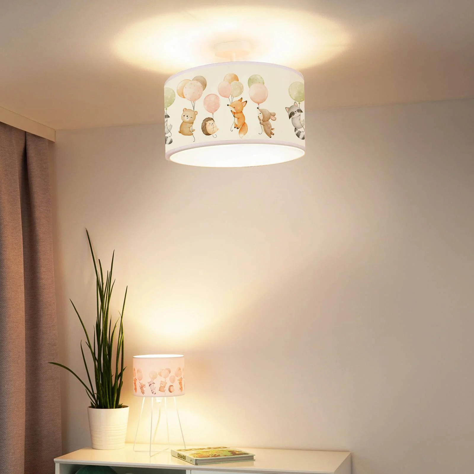 Deckenleuchte Freddy, Ø 35 cm, bunt, Tiere, Stoff, E27 günstig online kaufen