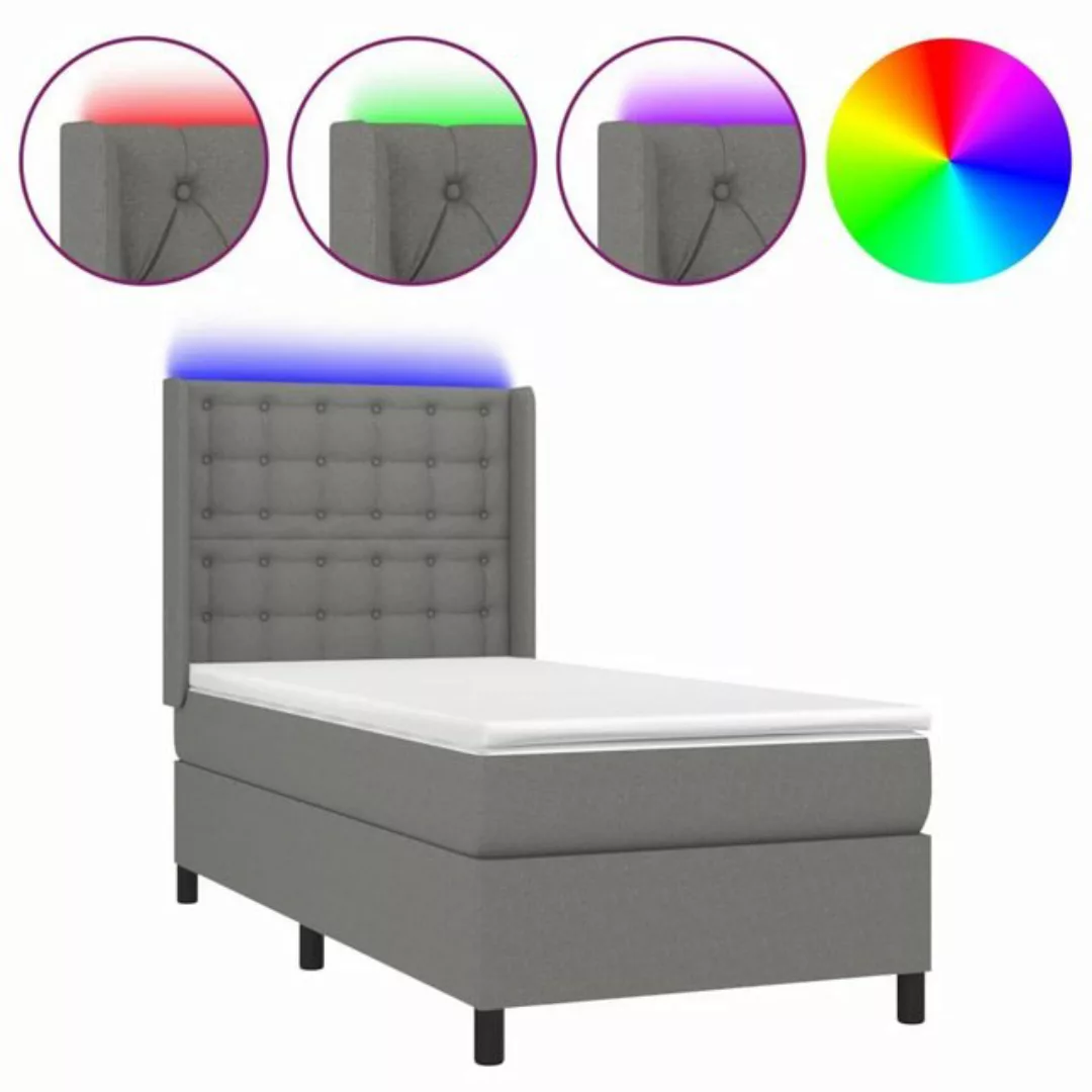 vidaXL Bett Boxspringbett mit Matratze & LED Dunkelgrau 90x190 cm Stoff günstig online kaufen