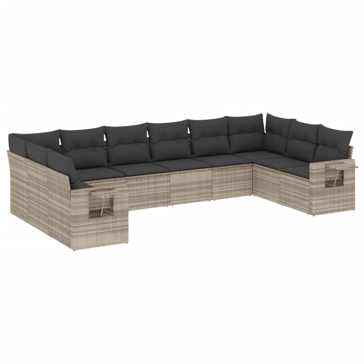 vidaXL 10-Tlg Garten-Sofagarnitur mit Kissen Hellgrau Poly Rattan 3253009 günstig online kaufen