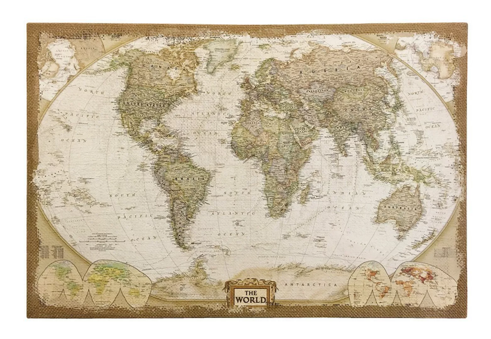 Wandbild Weltkarte Leinwand Stoff Landkarte Atlas Nostalgie Antik-Stil 38x5 günstig online kaufen