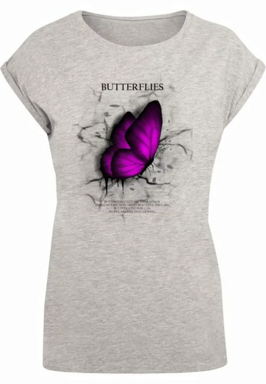 Merchcode T-Shirt Merchcode Damen Ladies Butterflies Extended Shoulder Tee günstig online kaufen