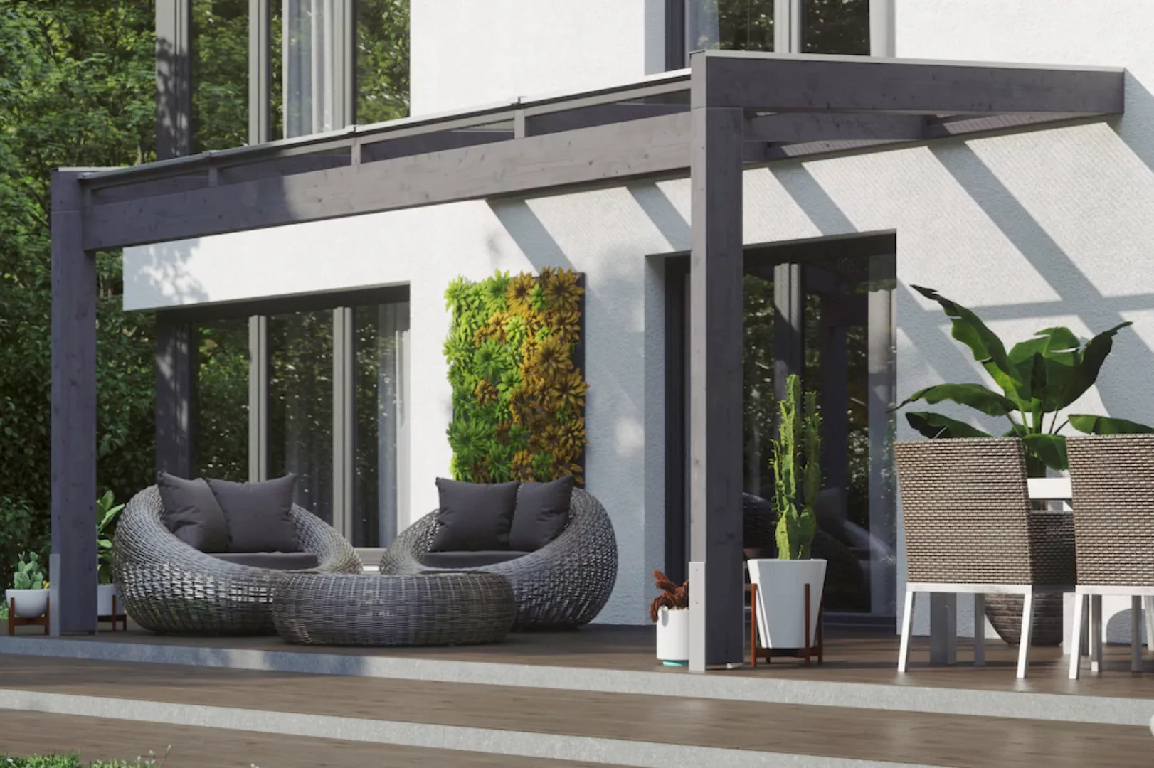 Skan Holz Terrassenüberdachung Novara 450 cm x 309 cm Schiefergrau günstig online kaufen