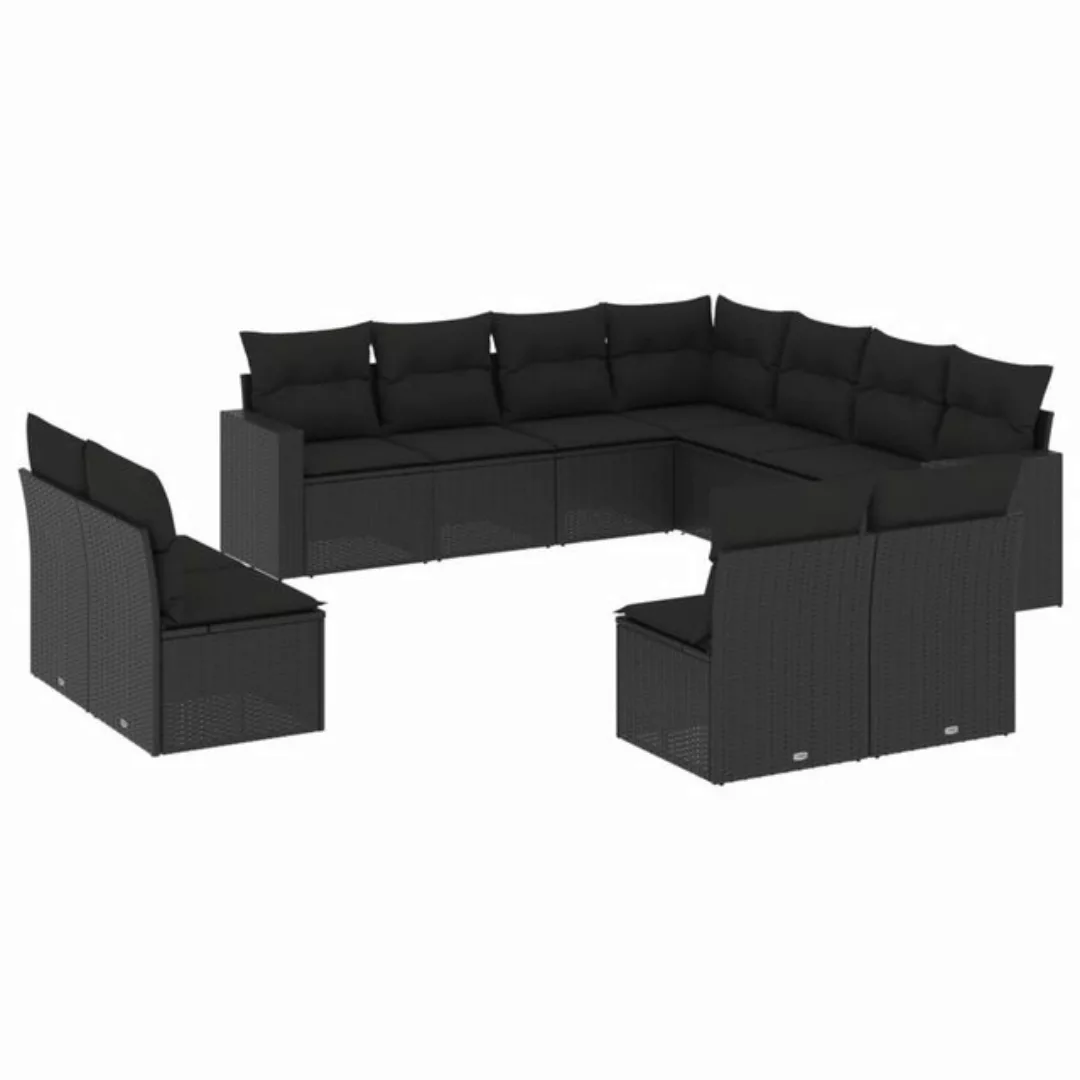 vidaXL Loungesofa 11-tlg. Garten-Sofagarnitur mit Kissen Schwarz Poly Ratta günstig online kaufen