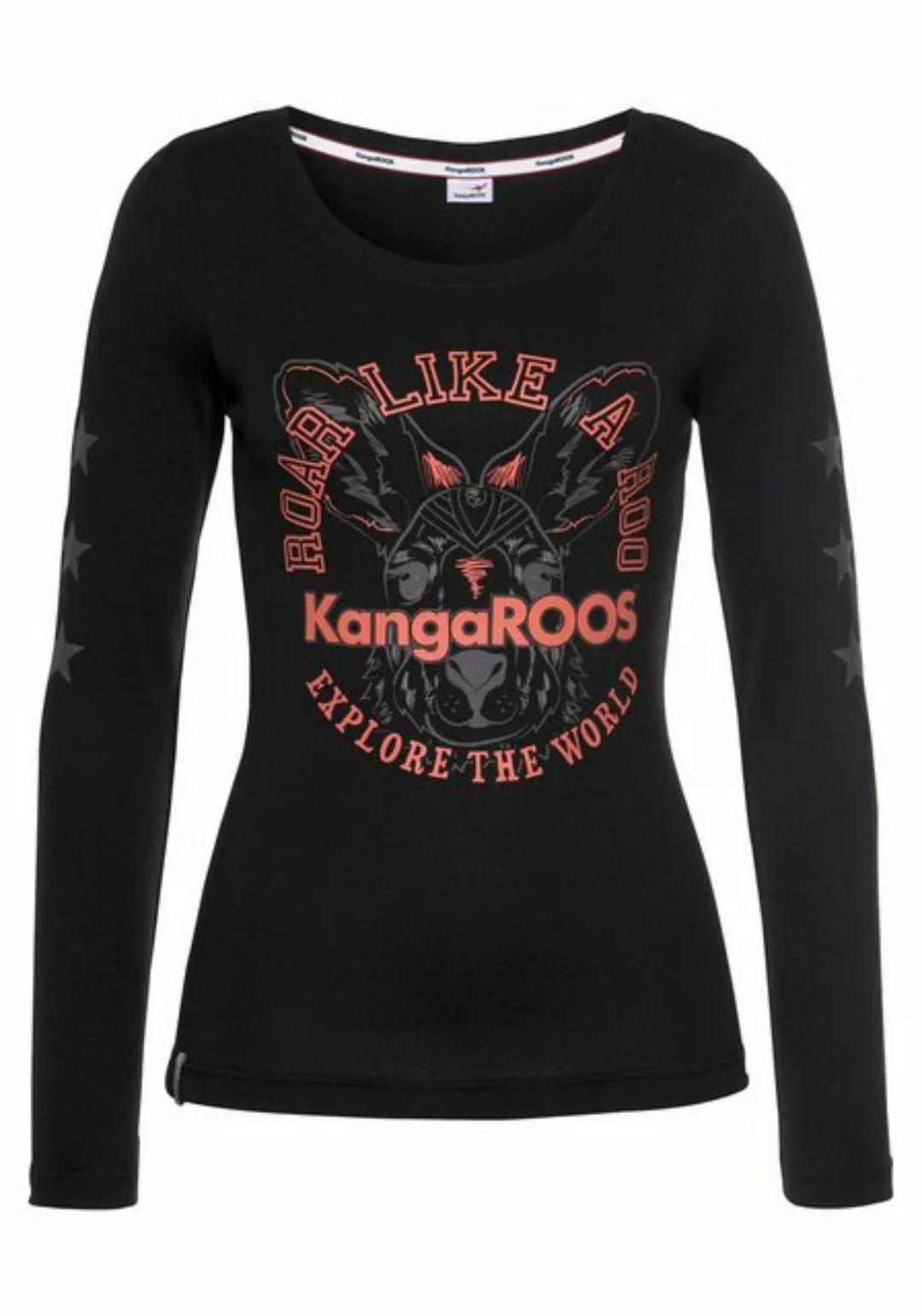 KangaROOS Langarmshirt Langarm, unifarben mit Farbeinsatz und Logodruck günstig online kaufen