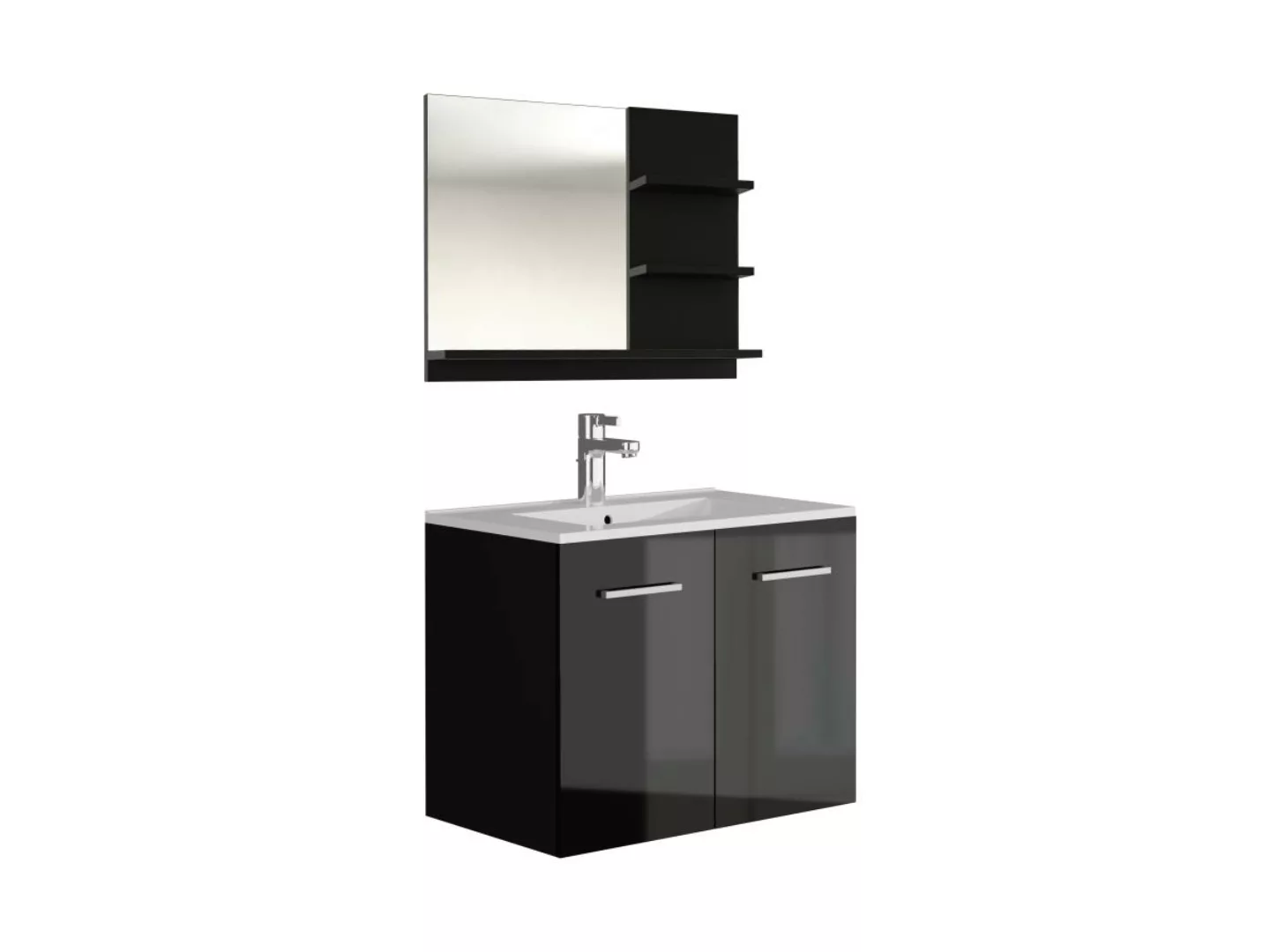 Waschbeckenunterschrank hängend mit Einzelwaschbecken & Spiegel - 60 cm - S günstig online kaufen
