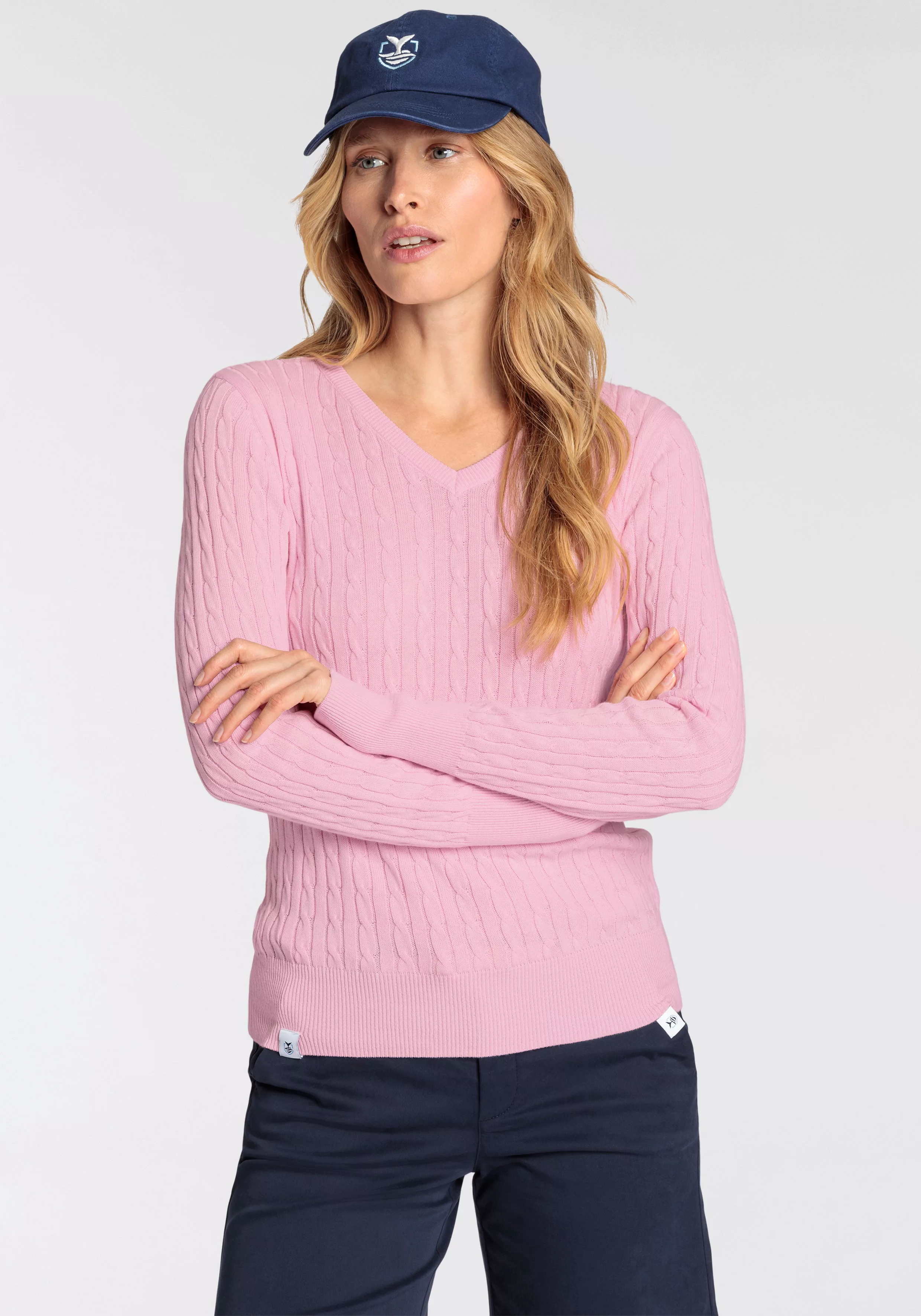 DELMAO V-Ausschnitt-Pullover mit Zopfstrickmuster günstig online kaufen