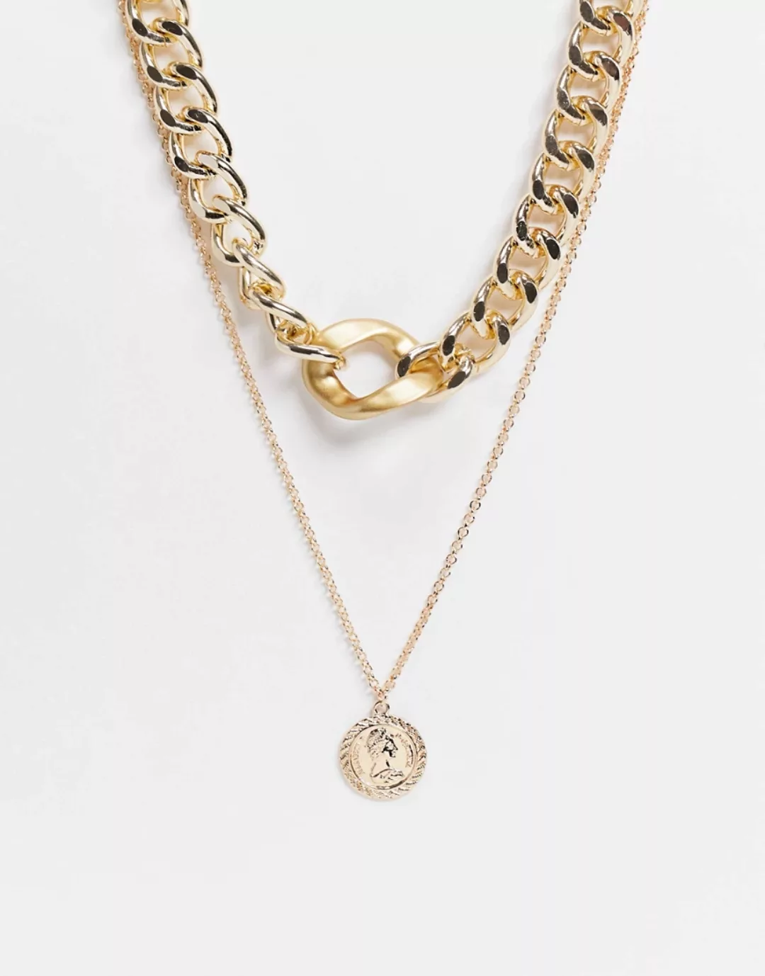 EGO – Mehrreihige, anliegende Halskette aus dicker Kette mit rundem Anhänge günstig online kaufen