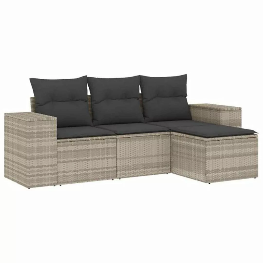 vidaXL Sofaelement 4-tlg. Garten-Sofagarnitur mit Kissen Hellgrau Poly Ratt günstig online kaufen