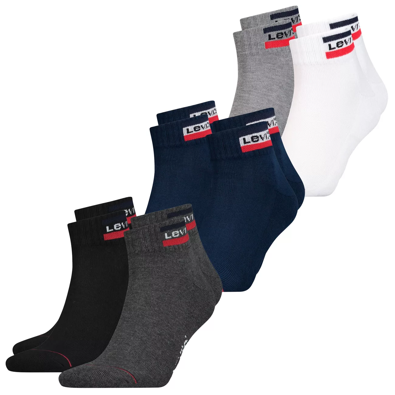 Levis Unisex Quarter Sportsocken Mid Cut Sportswear Logo 4er 6er 8er Multip günstig online kaufen