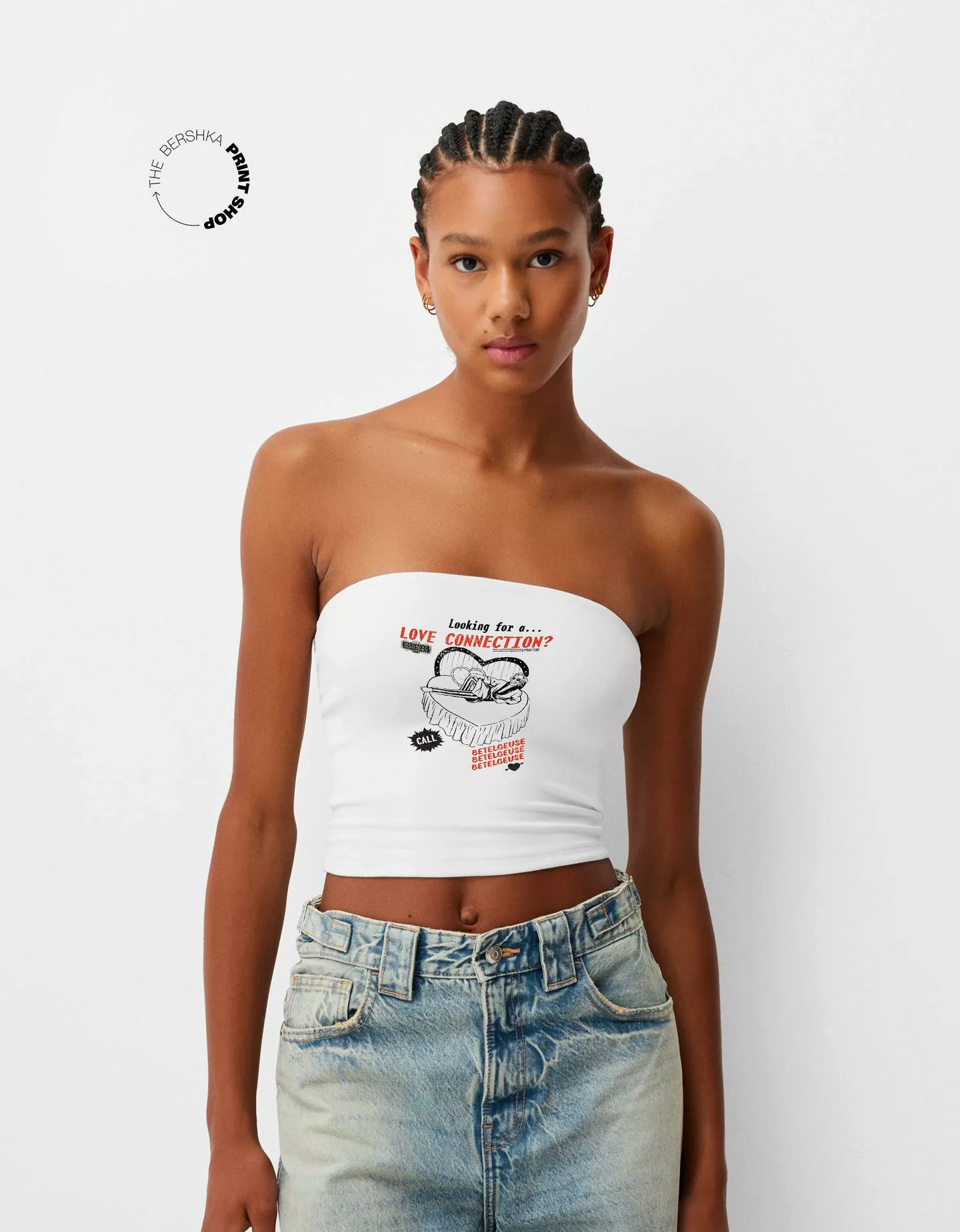 Bershka Bandeau-Top Beershka X Beetlejuice Damen S Weiss günstig online kaufen