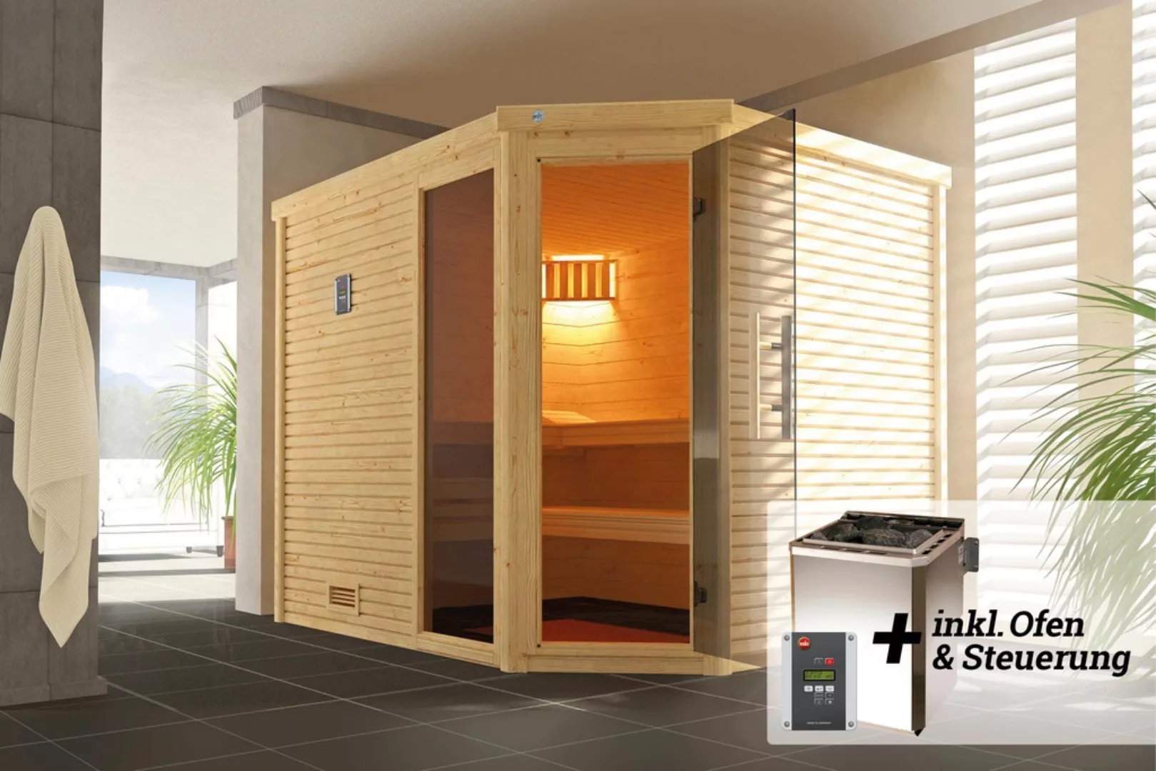 Weka Design-Sauna Cubilis 3 Sparset 7,5 kW BioS digi. Steuerung Glastür Fen günstig online kaufen
