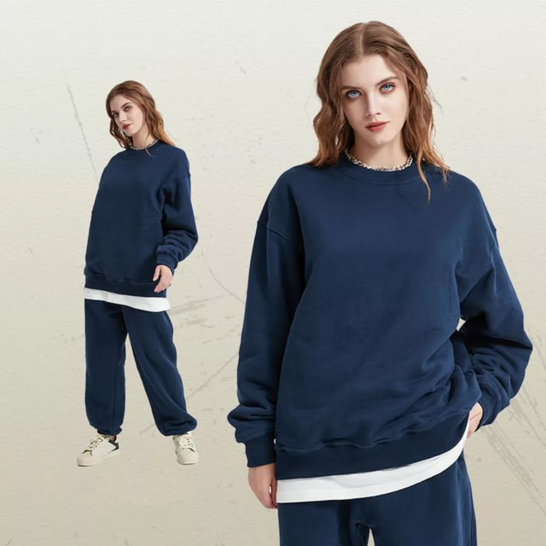 jalleria Kapuzenpullover Überschnittene Schultern Sweatshirt-Anzug mit Rund günstig online kaufen