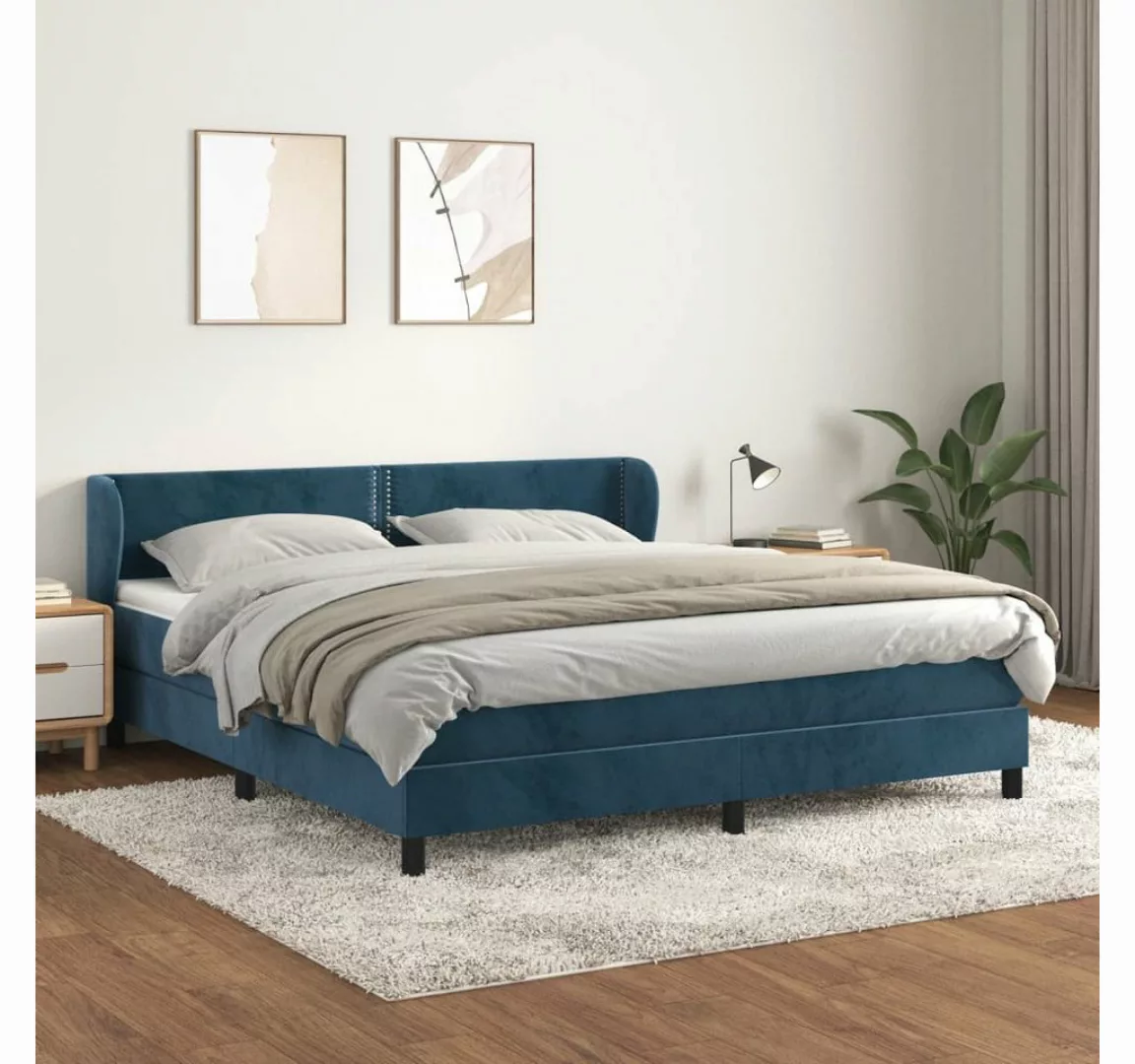 vidaXL Boxspringbett, Boxspringbett mit Matratze Dunkelblau 180x200 cm Samt günstig online kaufen