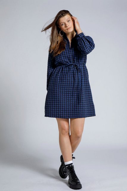 Studio Untold Jerseykleid Mini Kleid A-Line Hemdkragen Langarm Karo Muster günstig online kaufen