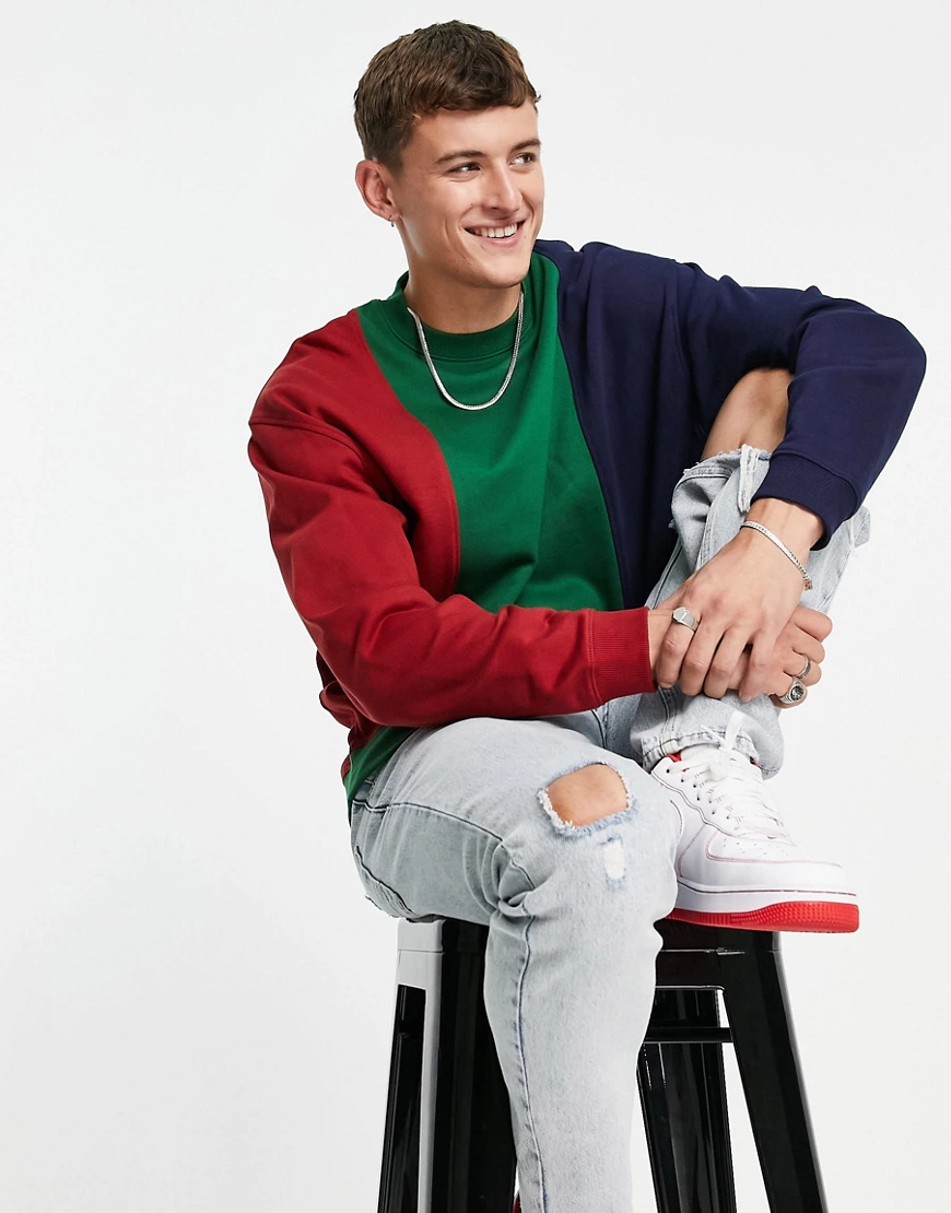 ASOS DESIGN – Oversize-Sweatshirt mit Blockfarben im College-Design-Mehrfar günstig online kaufen