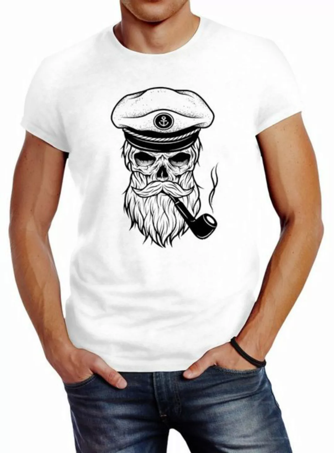 Neverless Print-Shirt Herren T-Shirt Totenkopf Kapitän Captain Skull Hipste günstig online kaufen