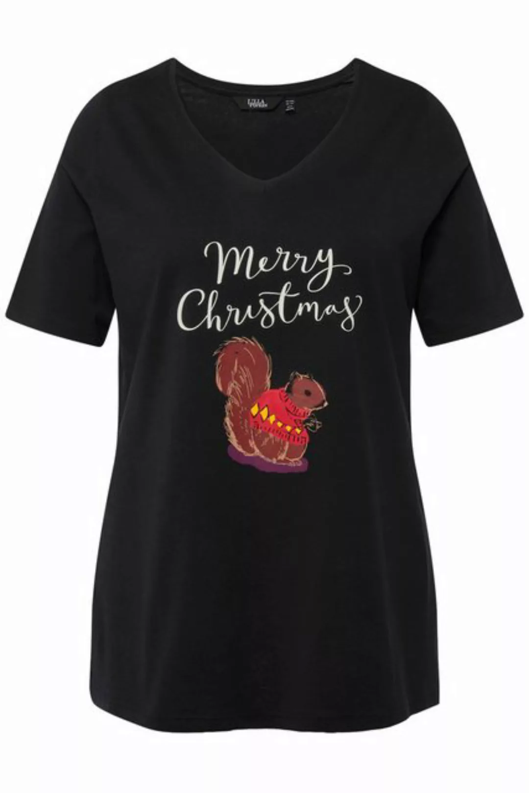 Ulla Popken Rundhalsshirt Weihnachts-Shirt Eichhörnchen V-Ausschnitt Halbar günstig online kaufen