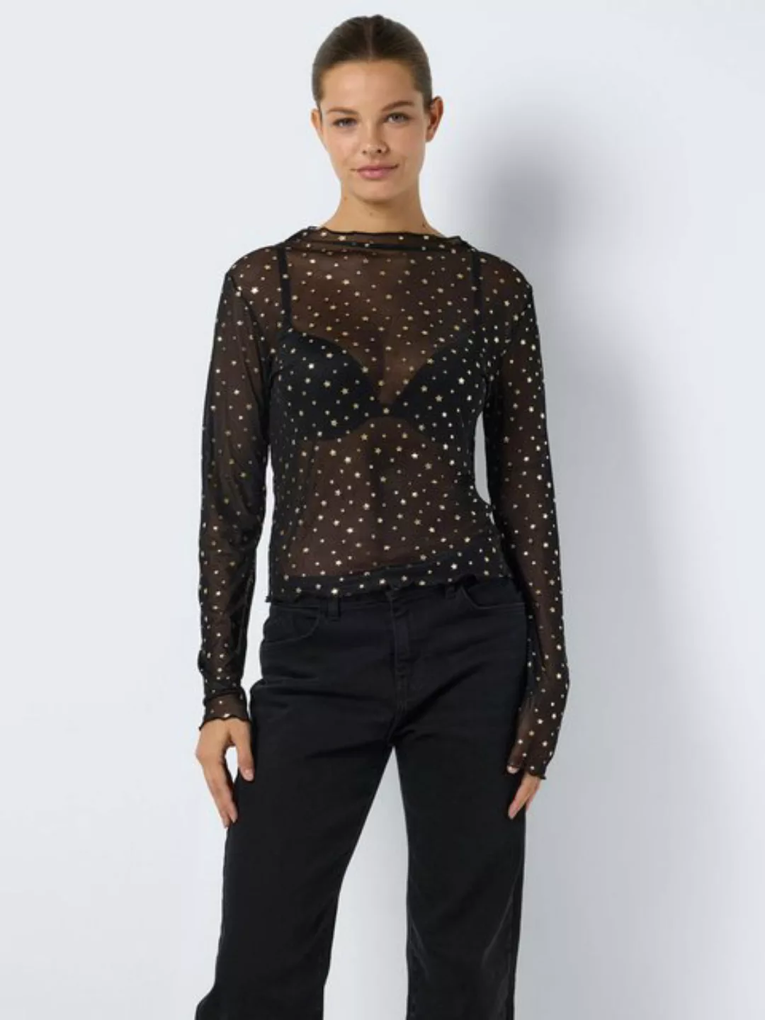 Noisy may Shirttop Top Glitzer-Effekt Langarm Regular Fit 7955 in Schwarz-2 günstig online kaufen