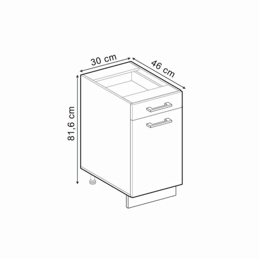 Vicco Unterschrank R-Line, Goldkraft Eiche/Weiß, 30 cm ohne Arbeitsplatte günstig online kaufen