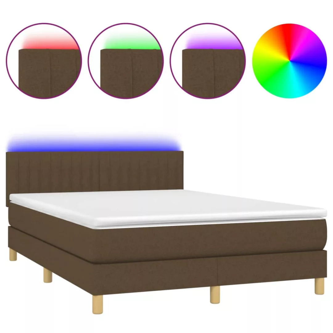 vidaXL Boxspringbett Boxspringbett mit Matratze LED Dunkelbraun 140x200 cm günstig online kaufen