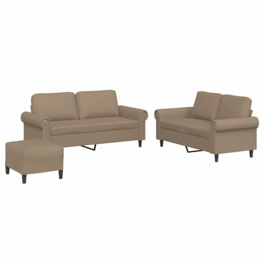 vidaXL Sofa 3-tlg. Sofagarnitur mit Kissen Cappuccino-Braun Kunstleder günstig online kaufen